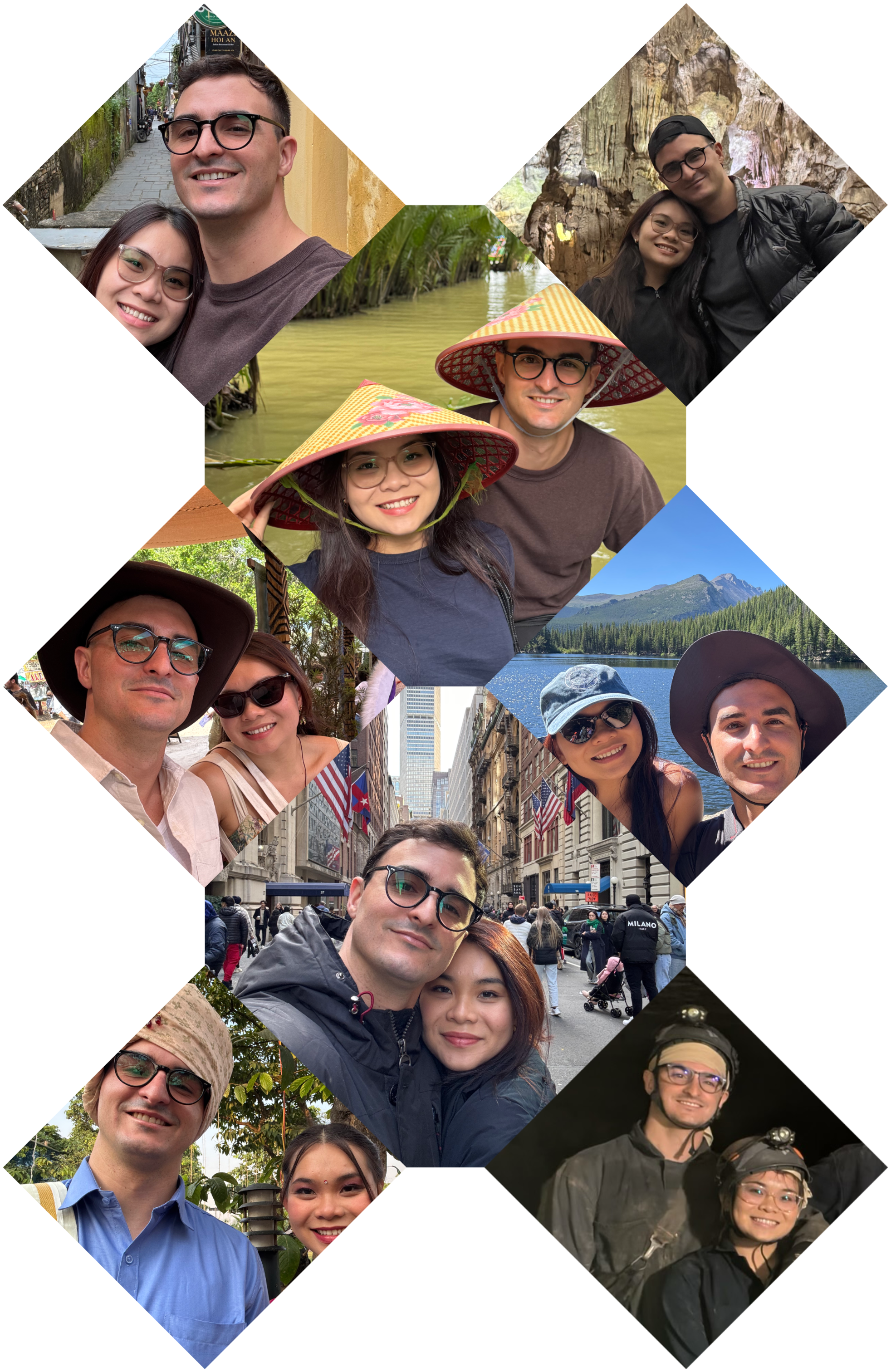 The Suarez-Ngo family across Vietnam, New York, and Florida, in a diamond-tile photo mosaic